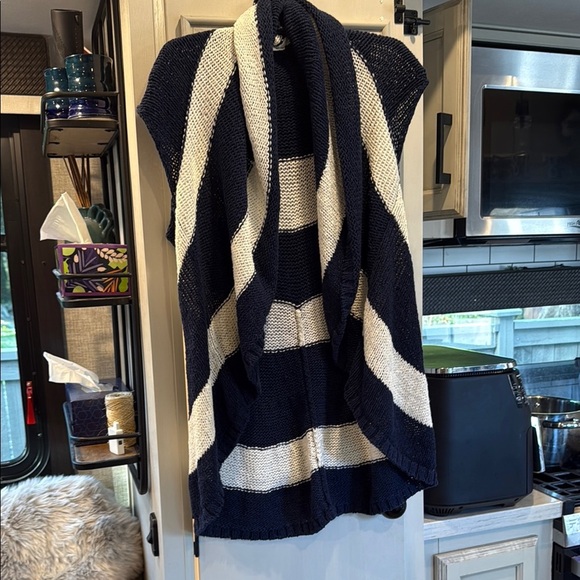 CABI Navy and White Striped Knit Cardigan. - Picture 1 of 4